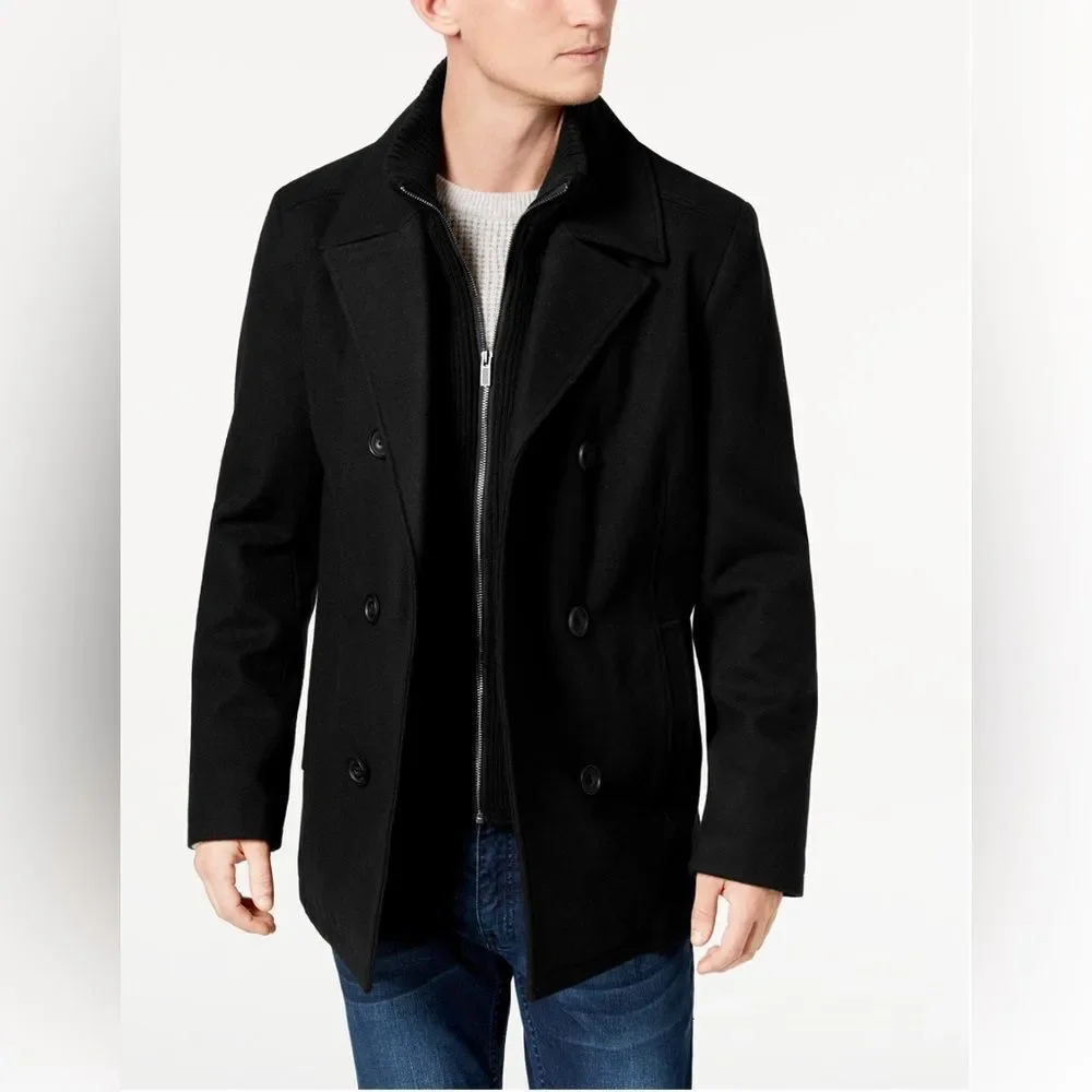 Kenneth Cole Men's Wool Blend Peacoat with Bib Coat Sz XS